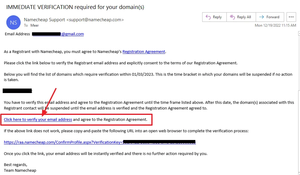 Scroll-down to the email content and click the link that says, "Click here to verify your email address and agree to the Registration Agreement"