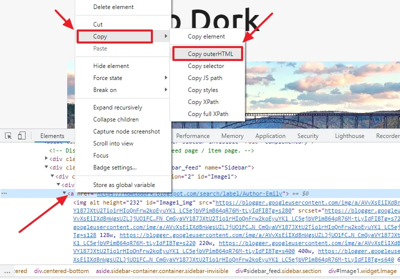 Right-click on the <a href="https://...", on the Developers Tool. Hover the mouse over Copy and click the Copy outerHTML.