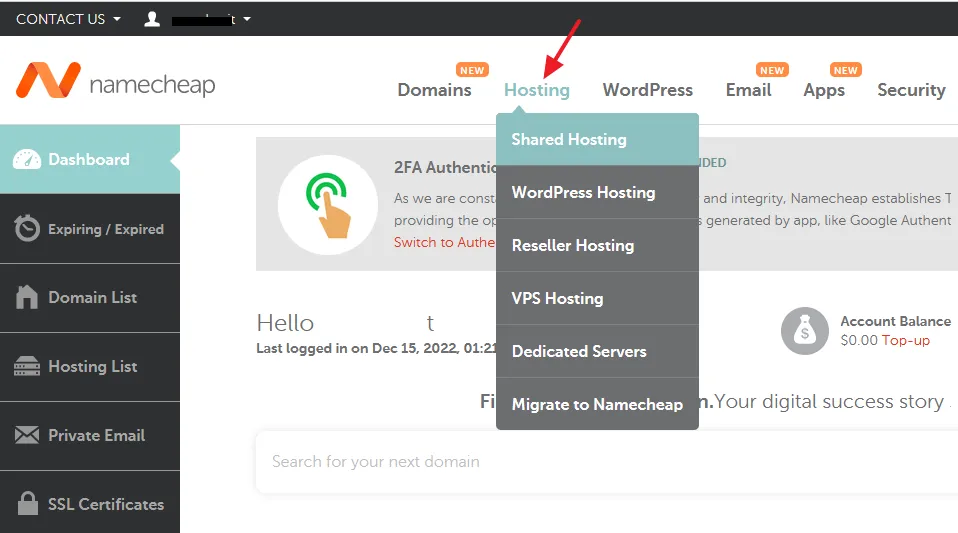 Choose your Hosting Type.