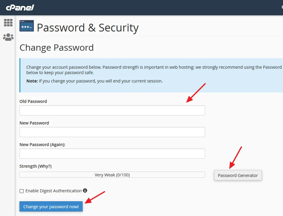 Enter Old password of your Namecheap cPanel account and Enter New password.