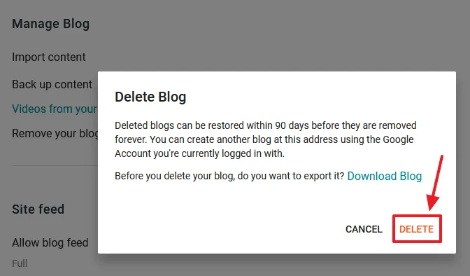 Click DELETE. Click DELETE.
