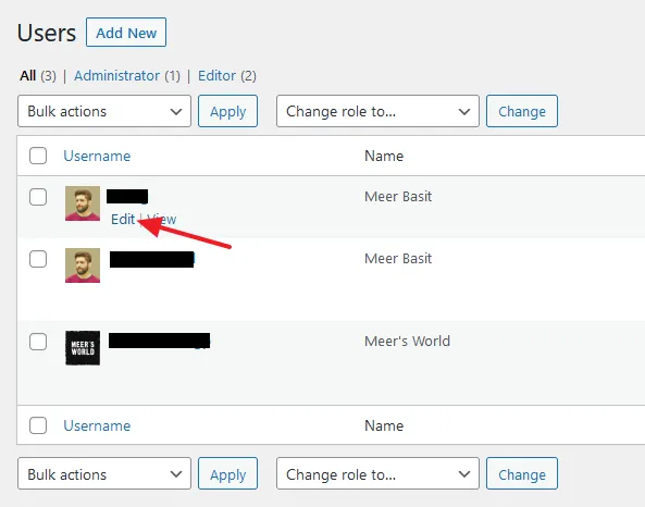 Hover over the WordPress User for which you want to hide the Admin Toolbar. Click the Edit link. Hover over the WordPress User for which you want to hide the Admin Toolbar. Click the Edit link.