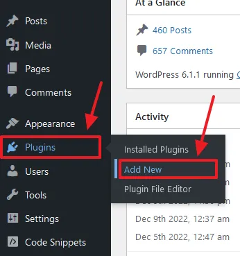 Go to Plugins from the Sidebar. Click Add New.
