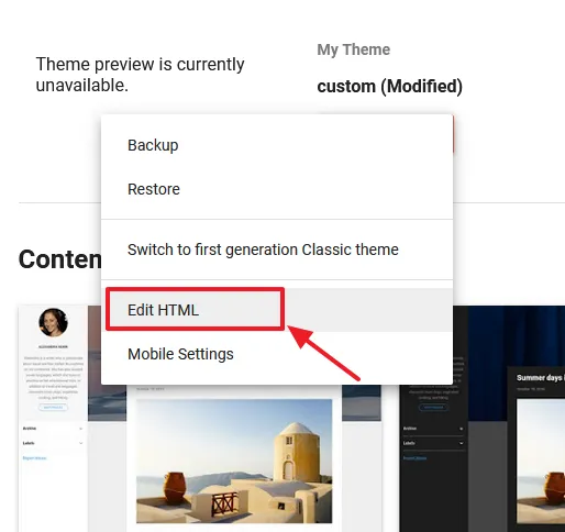 Click the Edit HTML option.