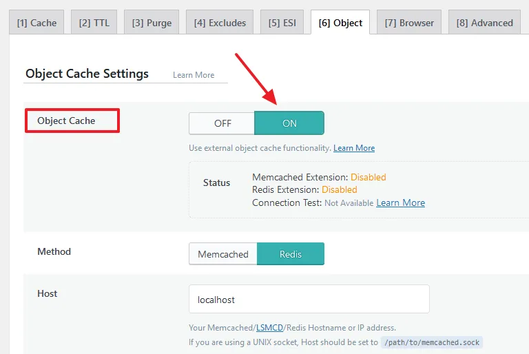 Open the Object tab. Turn on the Object Cache.