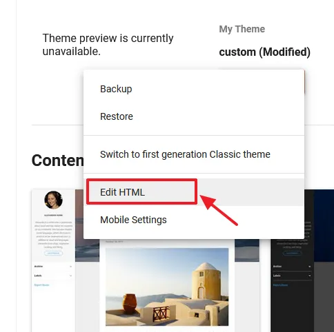 Click the Edit HTML option.