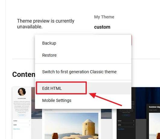 Click the Edit HTML.
