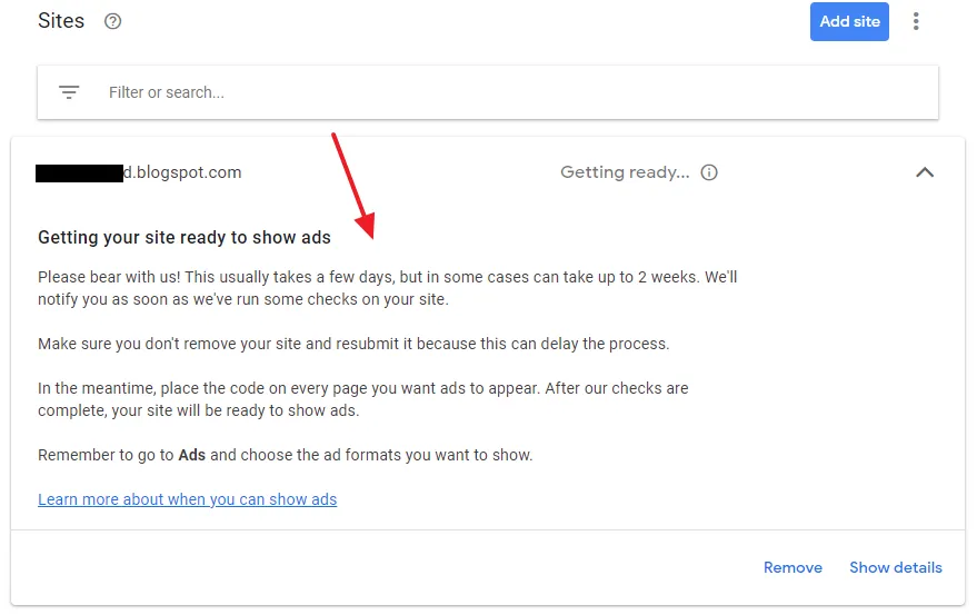 Here you can read the details. It tells you that, "This usually takes a few days, but in some cases can take up to 2 weeks. We'll notify you as soon as we've run some check on your site"....  