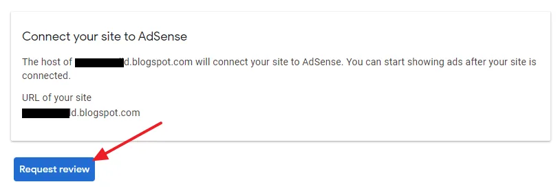 Click the Request review button to send your application to Google AdSense.  