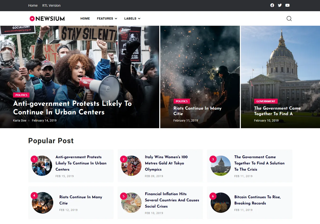 Newsium news and magazine blogger template