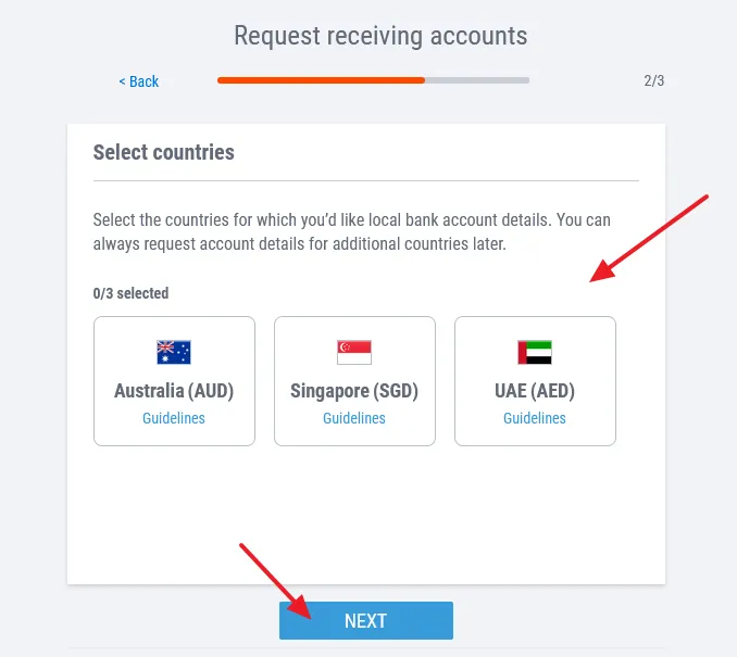 Select a Receiving Account that you want to add. You can also select all of them together. Click on the NEXT button.