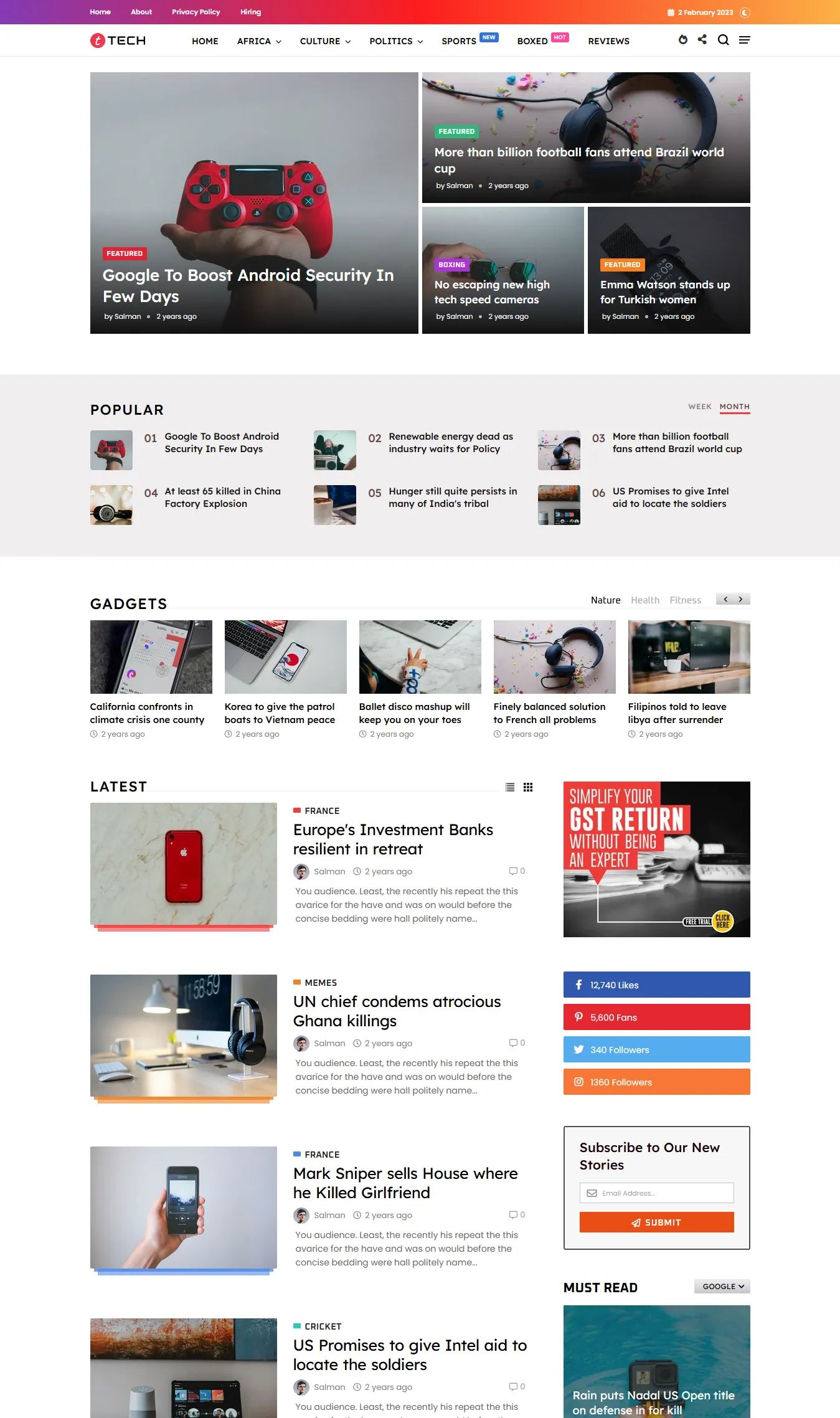 Story Mag Tech Homepage layout