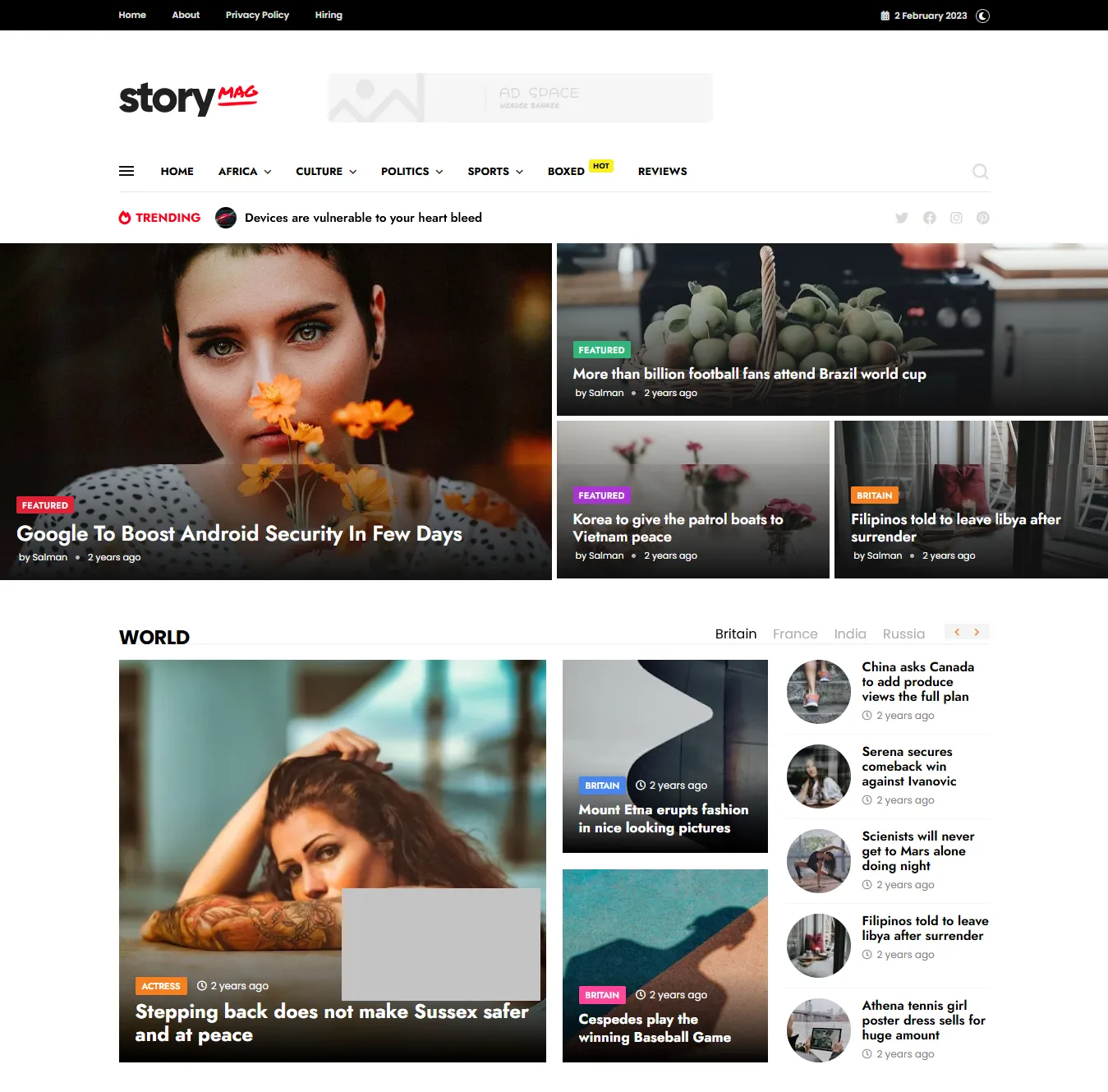 Story Mag Homepage design features