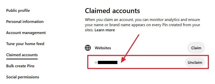 Once your website is verified (claimed) it will be listed on the Claimed Accounts.