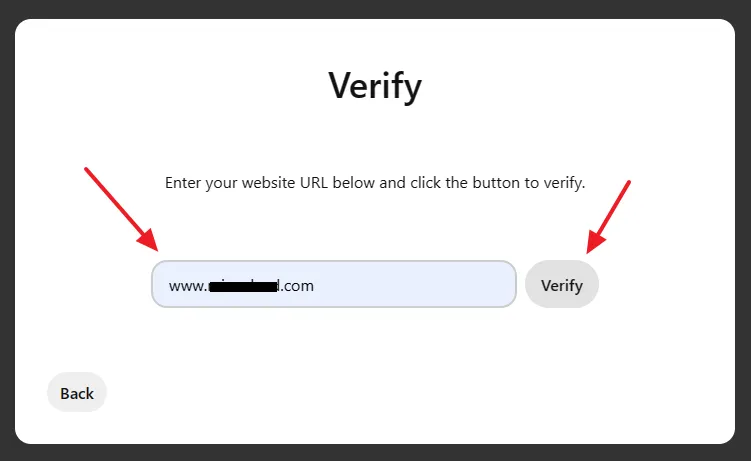 Enter your website URL like, www.example.com and click on the Verify button. 