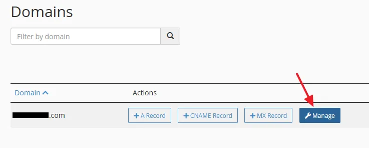 Click on the Manage button related to your domain.