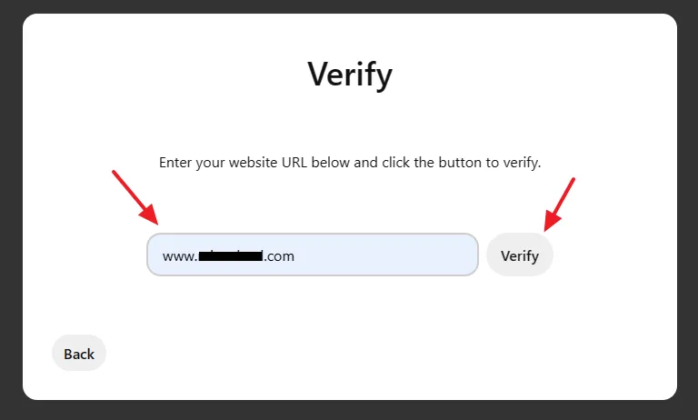 Enter your Website URL like, "www.example.com" and click on the Verify button.