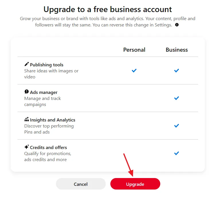Click on the Upgrade button, located at bottom of the page. 