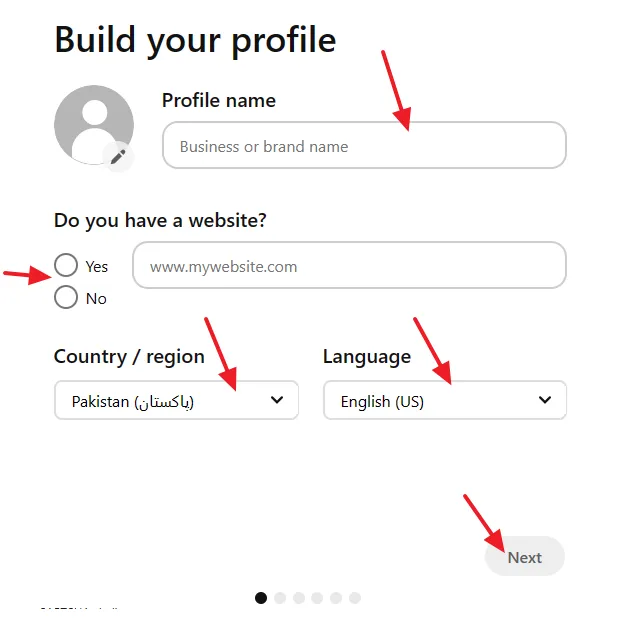 Provide your Profile details like Profile Name, Website URL, Country, and Language. Provide your Profile details like Profile Name, Website URL, Country, and Language.