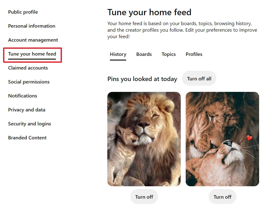 Your Pinterest home feed is based on pins that you have seen, your Boards, topics/categories that you have selected, and profiles (Pinners) that you're following.
