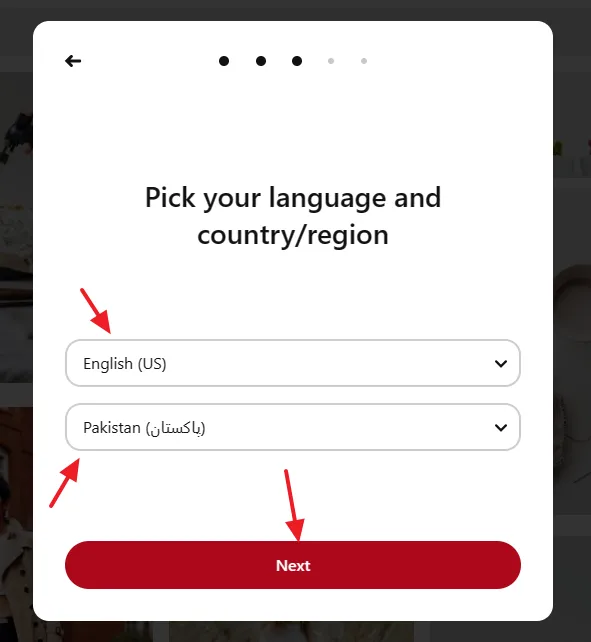 Choose your Language and Country. Click the Next button.