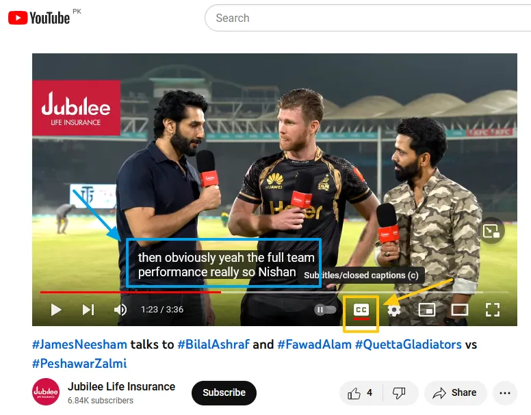 Now open a video on YouTube and click on the CC Icon to make the subtitles/captions visible