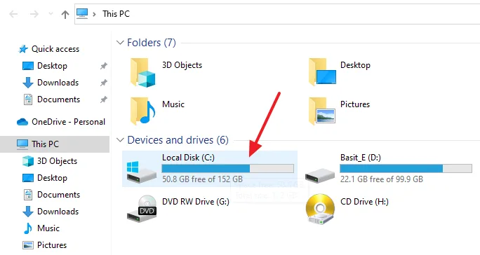 Open My Computer on Windows. Click on the C: Drive.