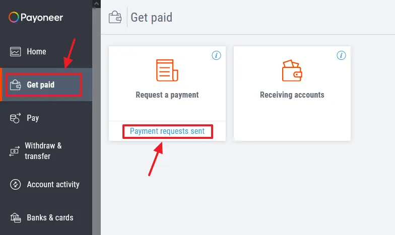 Click on the Get paid from the sidebar. Click on the Payment requests sent link.