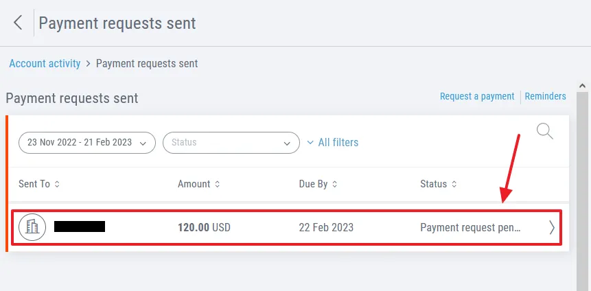 You payment request will be listed here. Click on the Payment request pending.