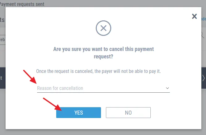 Choose a Reason for Cancellation. Click on the Yes button.