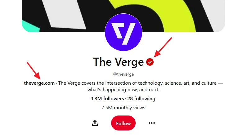 If you're a Verified Account or Creator, you'll see a Red Checkmark on your Pinterest profile.
