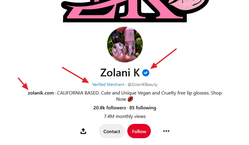 If you're a Verified Merchant, you'll see a Blue Checkmark on your Pinterest profile.
