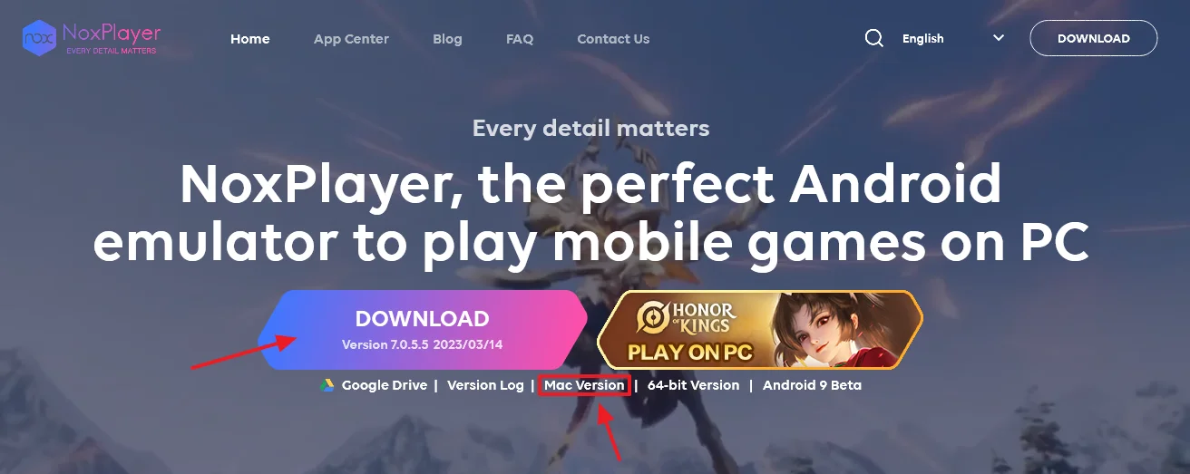Download the NOX player Visit Nox Player Official Website to download. There are two options. If you are using Windows click on the Download button. If you are a Mac user, click on the Mac Version link.