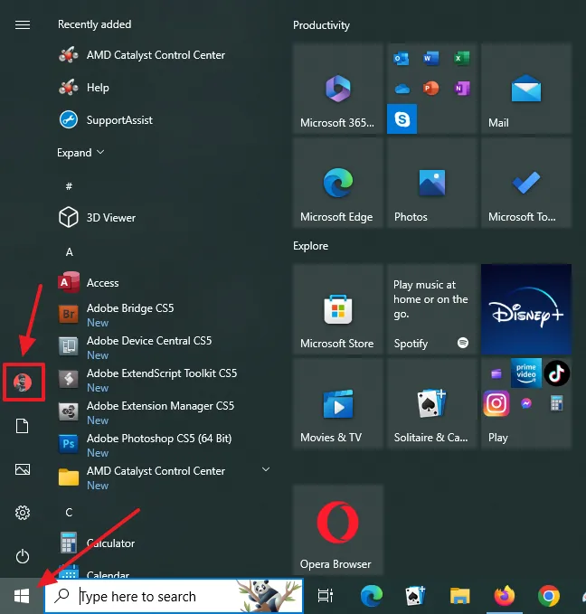 Click on the Windows icon located at the bottom-left corner of your desktop screen. Hover the mouse over the Profile icon.