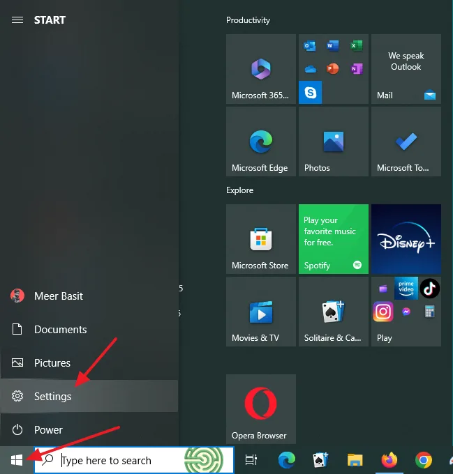 Click on the Windows icon, located at the bottom right corner. Click on the Settings.