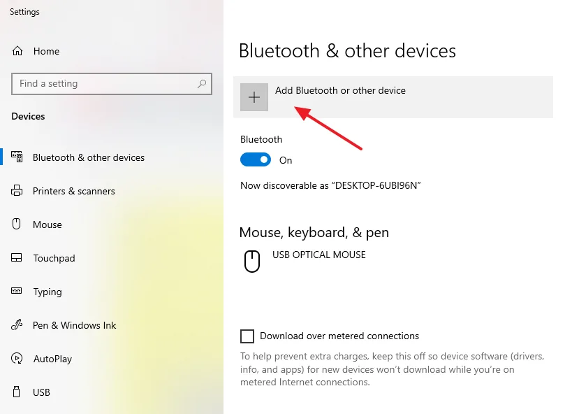 Click on the + Add Bluetooth or other device.