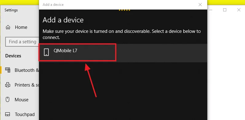 Your laptop will list down all the active devices within its range with their name and model. Choose the mobile, which you want to connect.