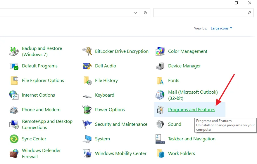 Click on the Programs and Features.