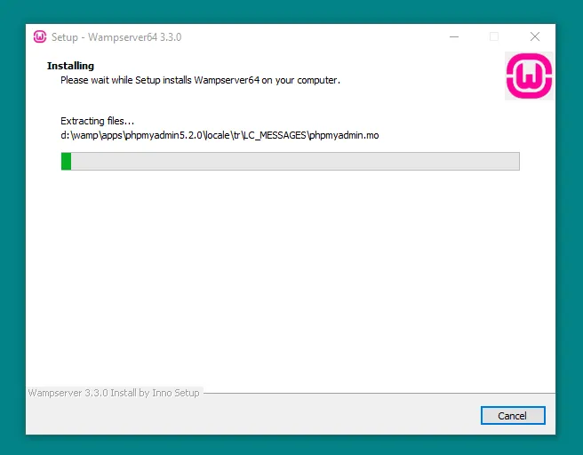 It will take some time for the setup to finish the installation of WampServer on Windows, so be patient till the installation is completed.