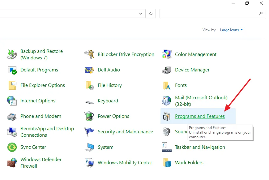 Click on the Programs and Features.