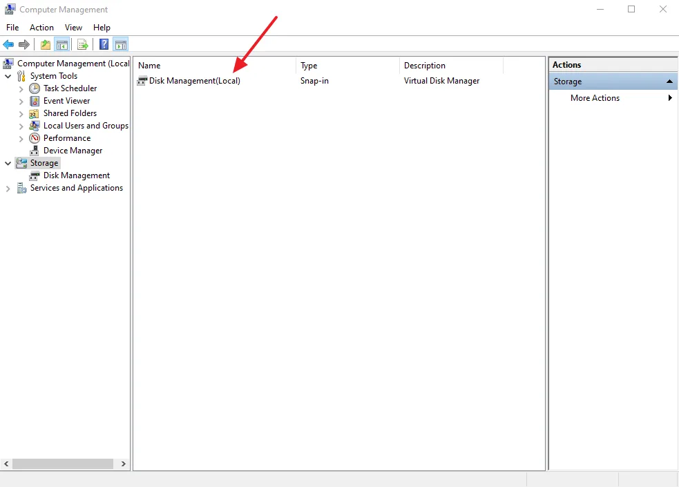 Click on the Disk Management(Local).
