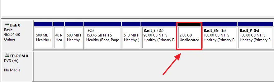 You can see that 2.00 GB of space has been Unallocated.