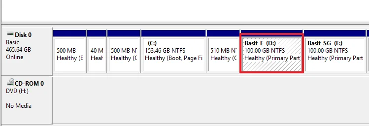 You can see that the size of Basit_E (D:) has been increased from 98.0 GB to 100.00 GB.