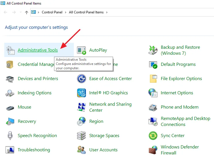 Click on the Administrative Tools. Click on the Administrative Tools.