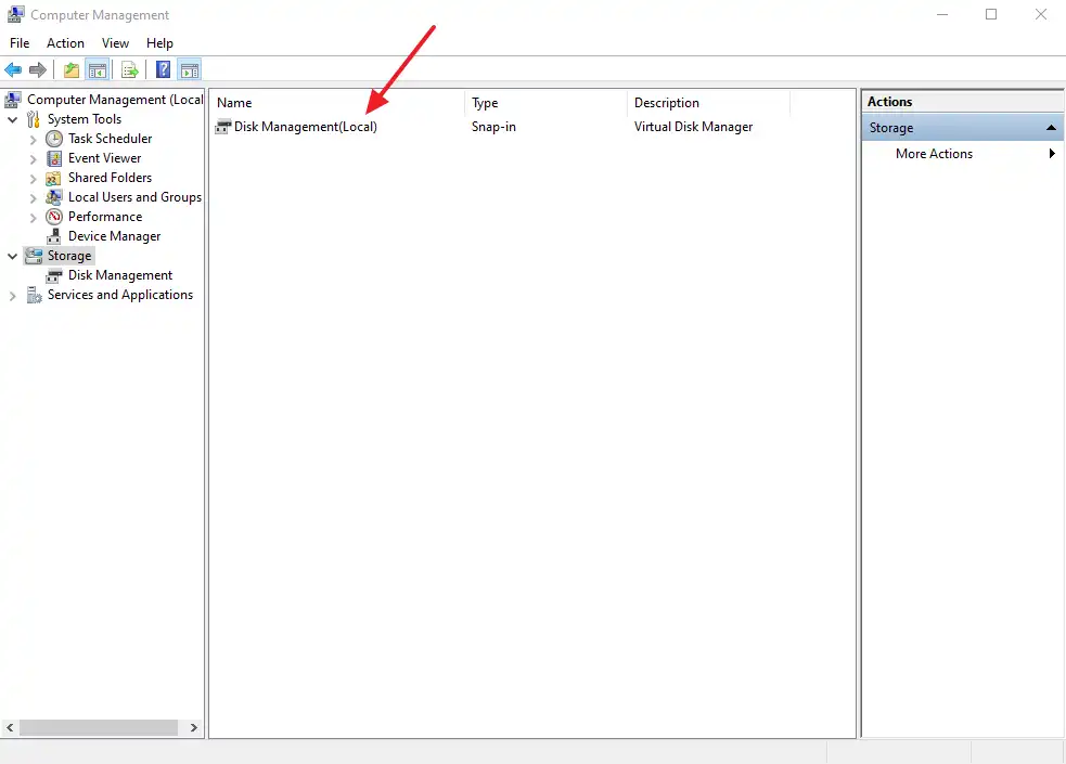 Click on the Disk Management(Local).