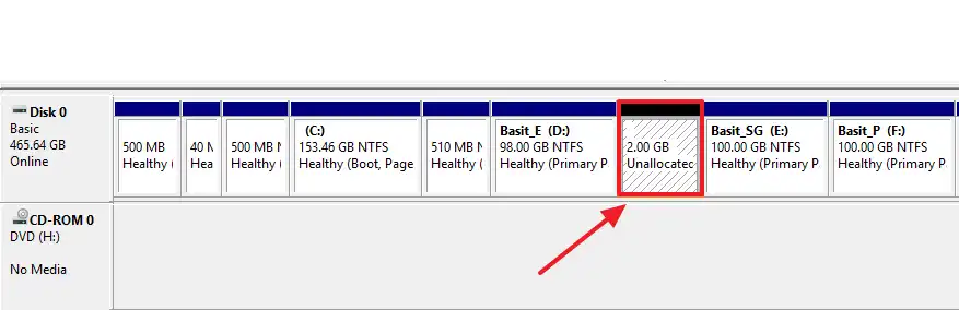 It has created 2.00 GB unallocated space from Basit (D:)