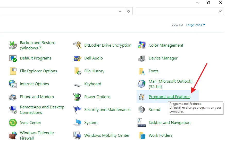 Click on the Programs and Features.