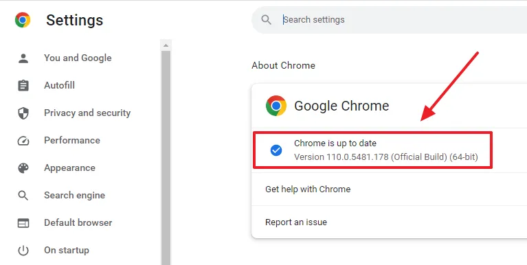 Each time you open About Google Chrome it automatically checks for updates. Below you can see that it is showing Chrome is up to date. It also shows the version of Chrome.