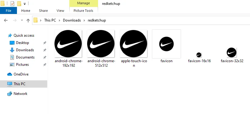 The favicon of Nike logo in different sizes i.e. 192 x 192, 512 x 512, 180 x 180, 64 x 64, 16 x 16, and 32 x 32 with transparent background.