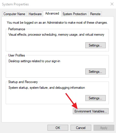 Click on the Environmental Variables... button.